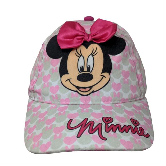 Disney Junior Toddler Girl's Minnie Mouse Strapback Hat Pink Gray Hearts Bow - Picture 1 of 11